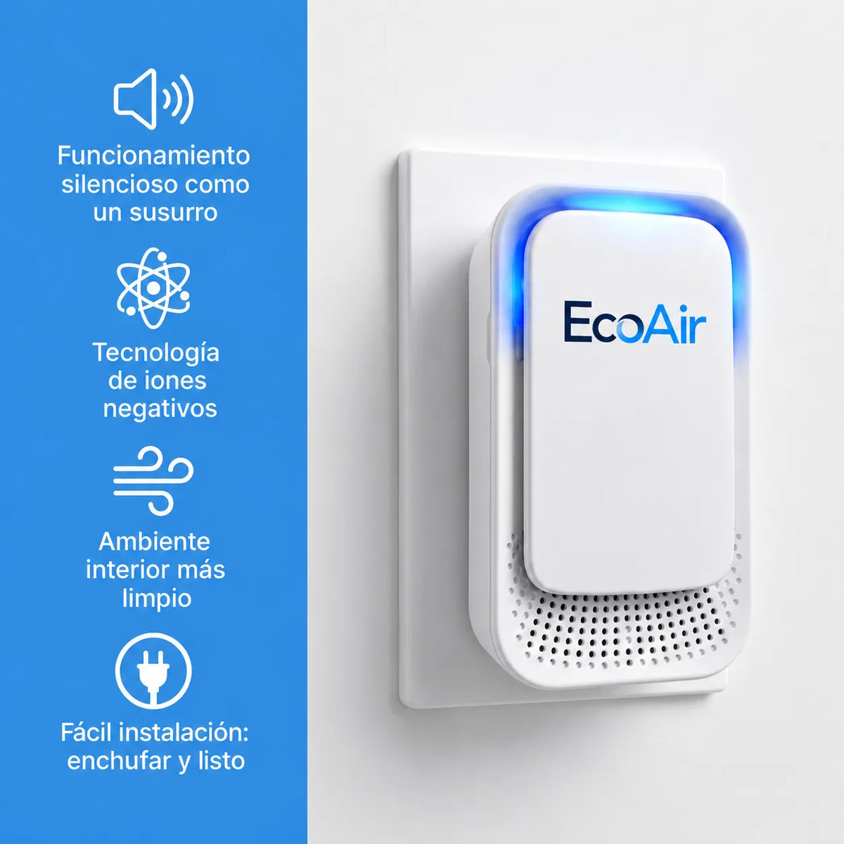 EcoAir™ | Purificador de aire iónico compacto sin filtros